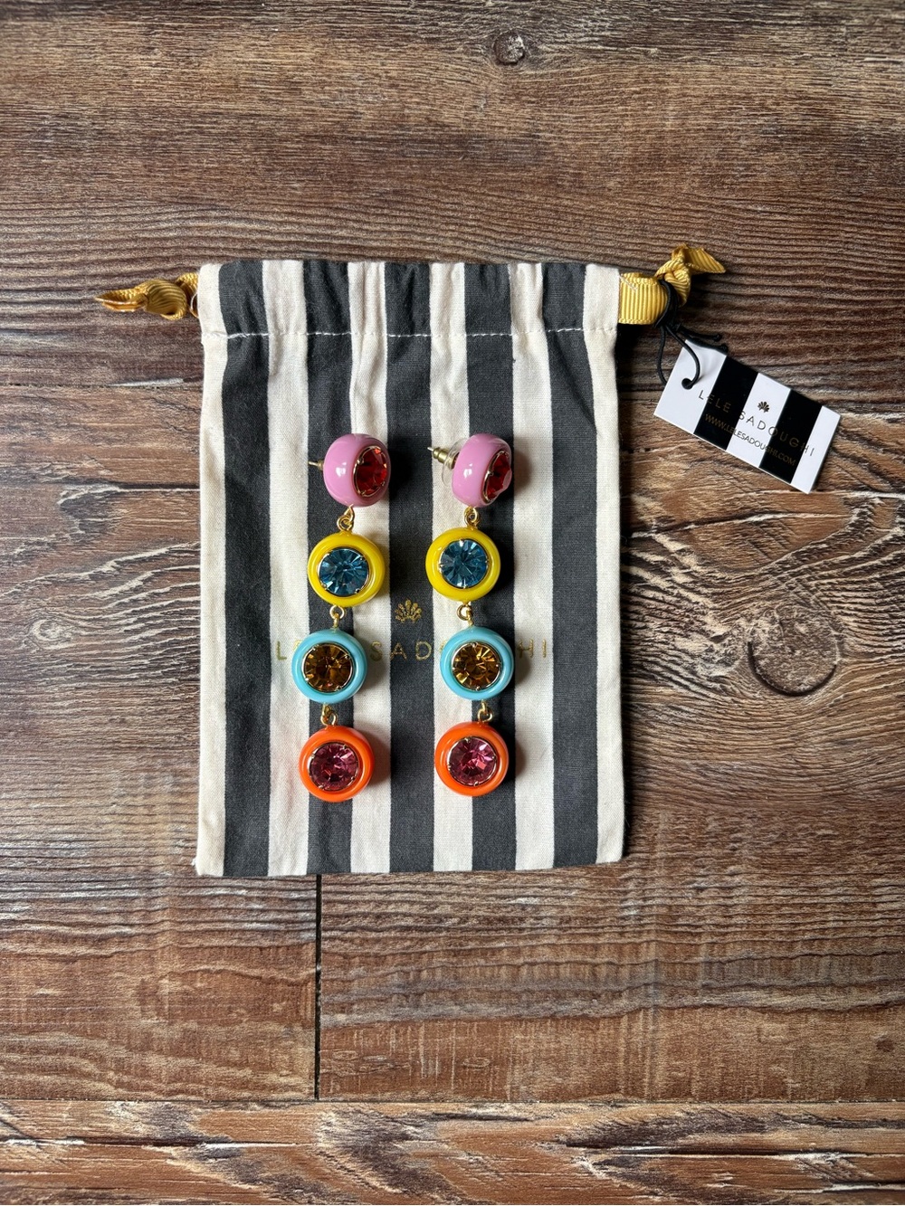 Lele Sadoughi Taffy Rainbow Gumball Linear Earrings - Picture 2 of 5
